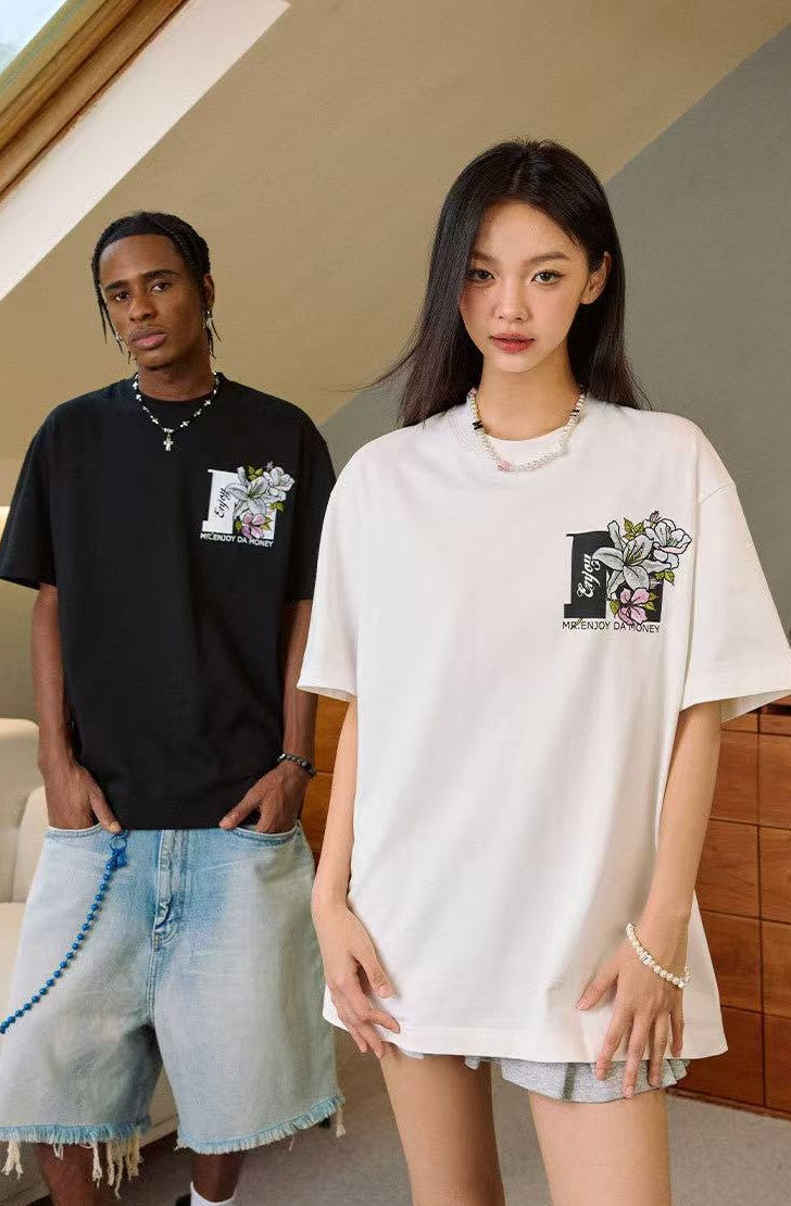 MEDM Flowers Blooming 3D Embroidered LOGO Short-sleeve T-shirt