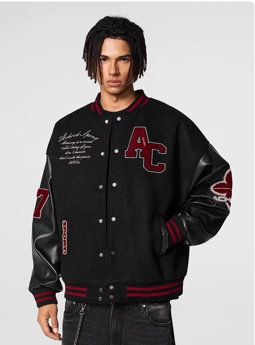 ACHOCK Waffle Logo Embroidered Baseball Jacket
