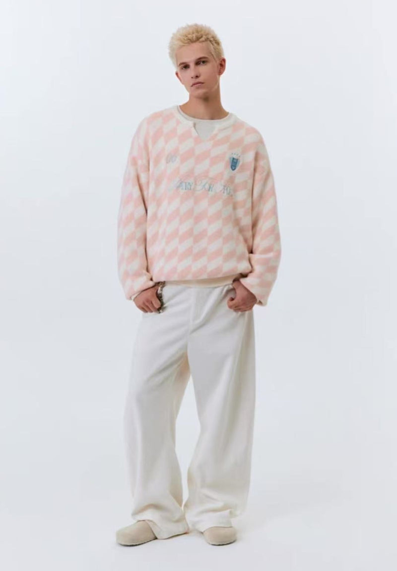 ATRY Sport Contrasting Diamond Plaid Small V-neck Sweater