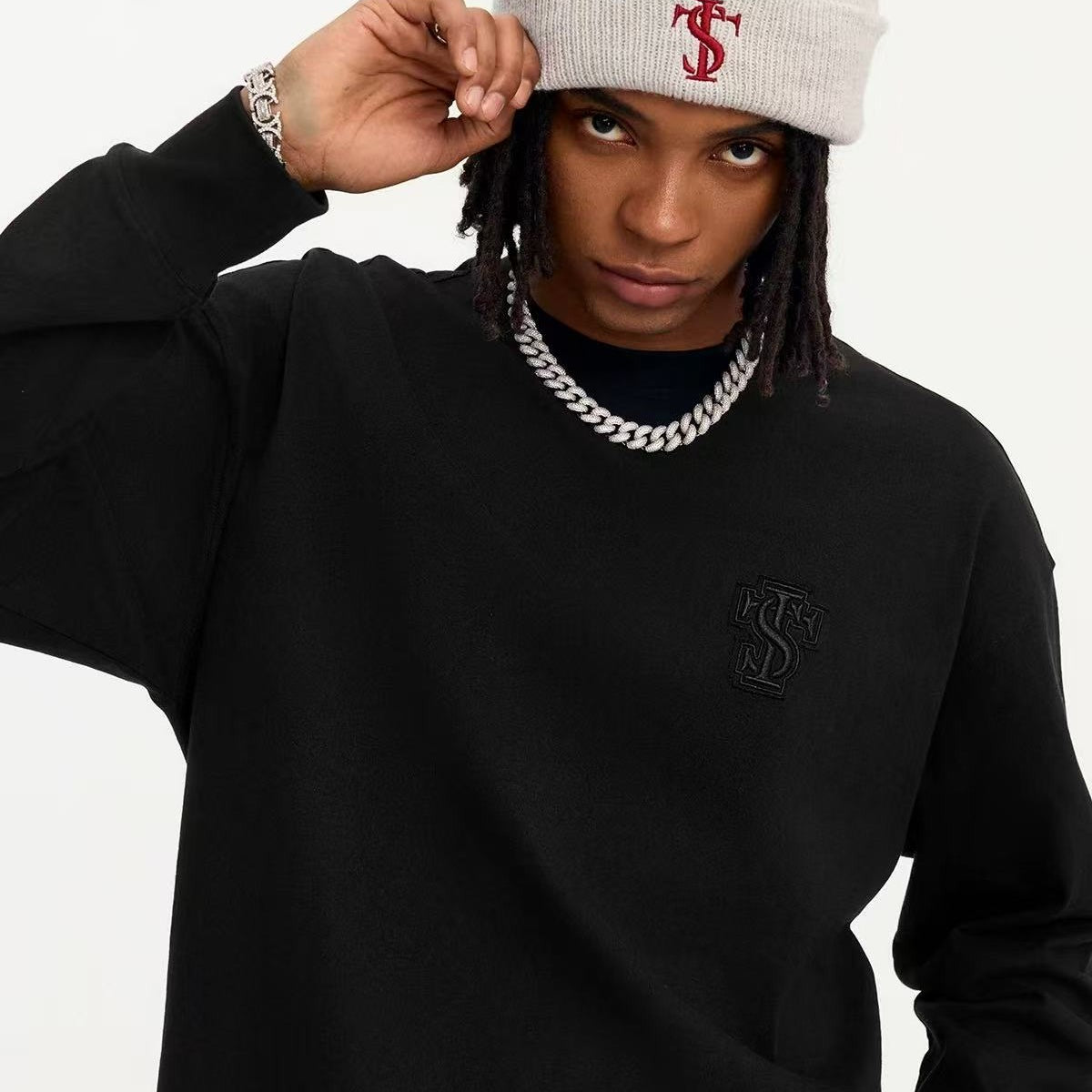 STK Vintage Circular Applique Embroidered Long-Sleeve T-Shirt