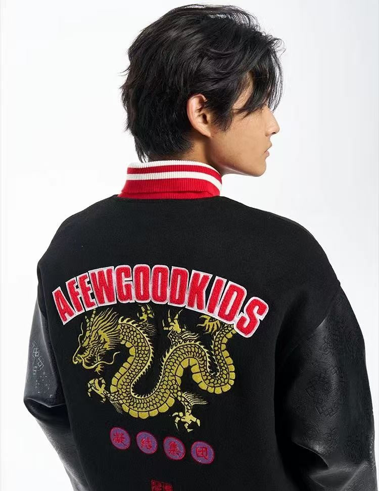 AFGKxCLOTTEE Dragon Pattern Embroidered Wool Varsity Jacket