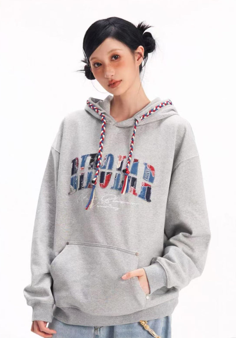 BIPOLAR Denim Patchwork Plaid Hoodie