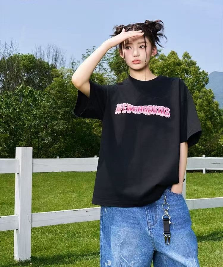 AFGK Liquid Font Printed Short-sleeved T-shirt