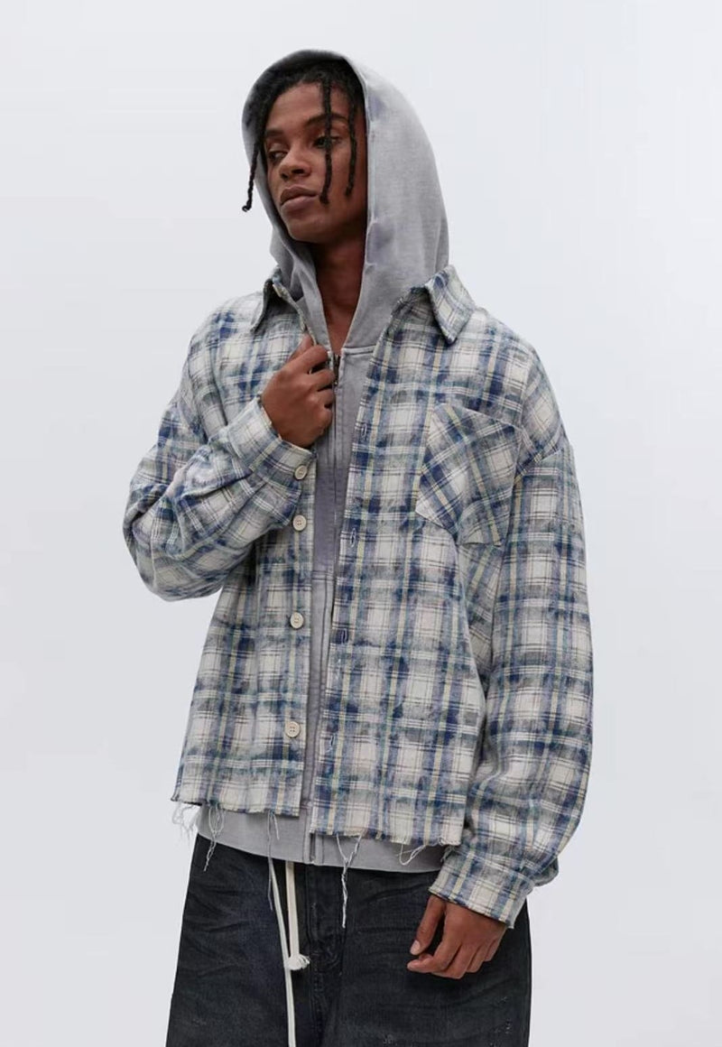 ATRY Irregular Raw Edge Plaid Shirt