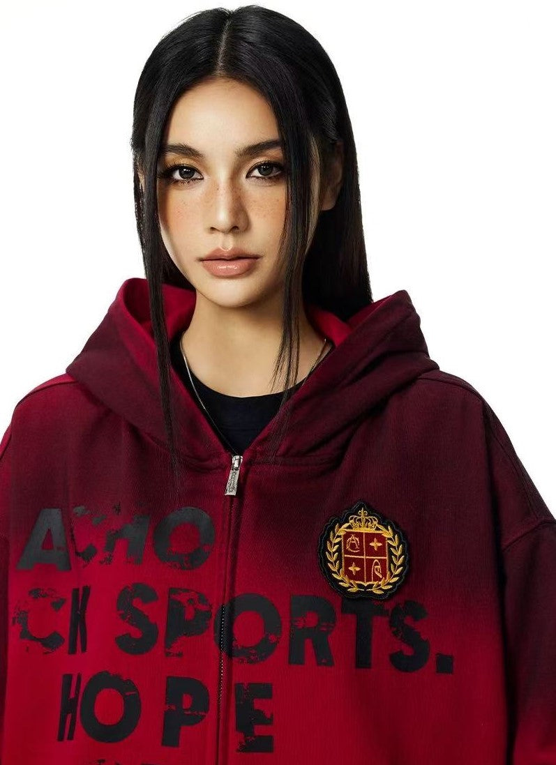 ACHOCK Logo High Street Distressed Zipper Sweatshirt