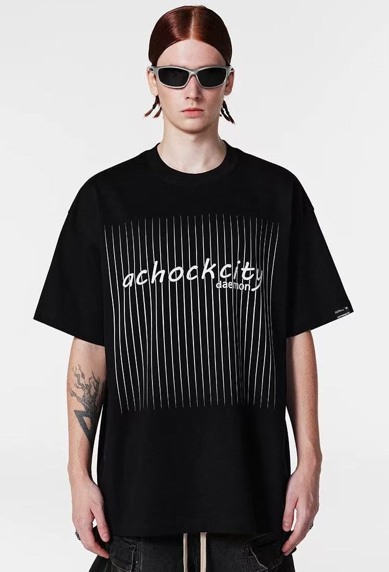 ACHOCK Screen Stripe Print Design Round Neck T-shirt