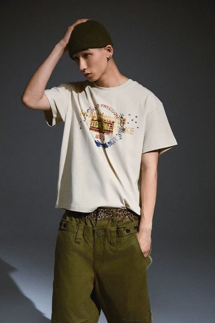 REMEDY Distressed Letter Print Short-sleeve T-shirt