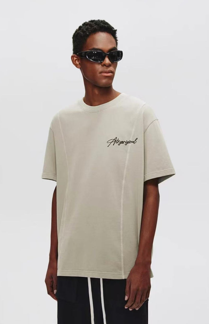 ATRY Washed Distressed Topstitch Embroidered T-shirt