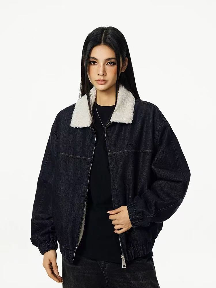 ACHOCK Denim Faux Sherpa Lapel Warm Thicken Jacket