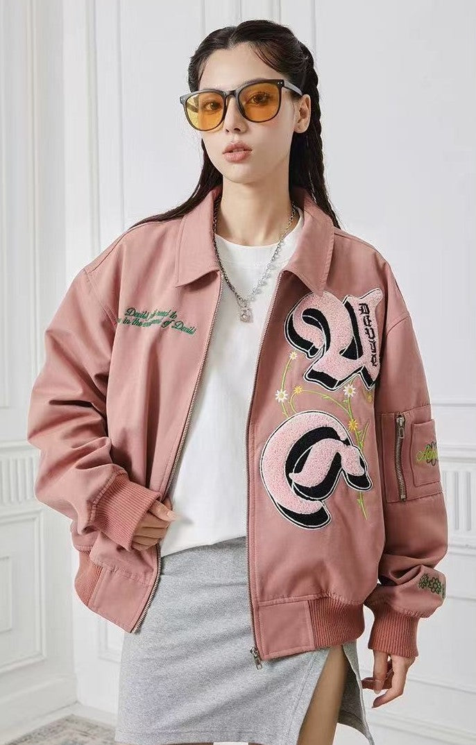 ACHOCK High Street Lettering Flocked Bomber Jacket
