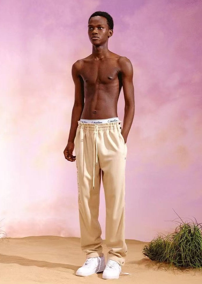 AFGK Basic Letter Casual Buttoned Pants