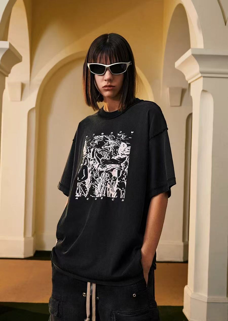 ACHOCK Washed Distressed Printed T-shirt