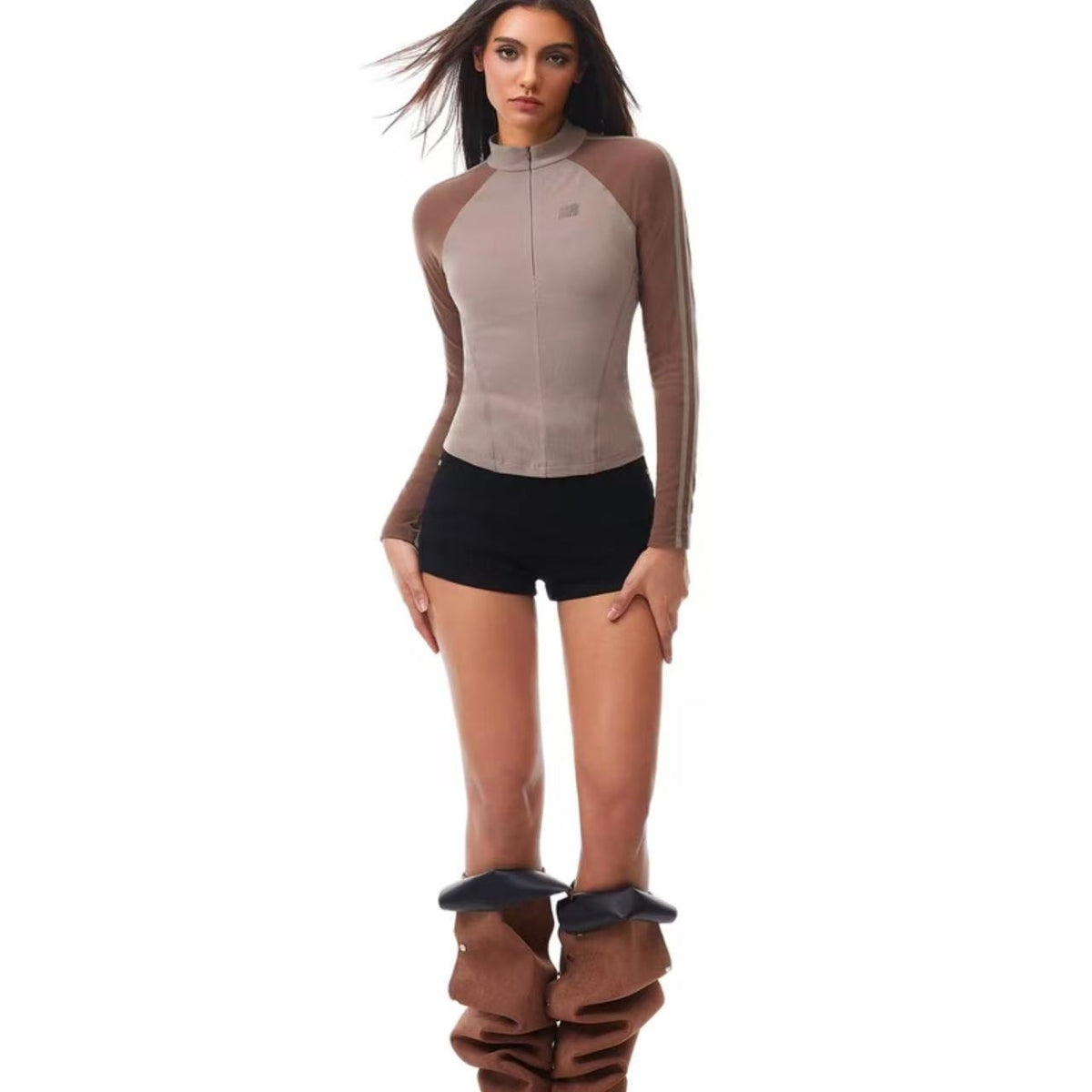 FDR Slim Fit Zipper Long-sleeve Tee (For Women)