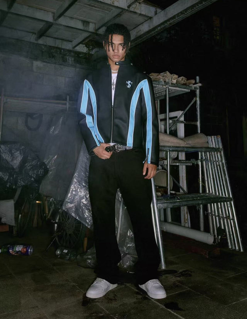 STK Vintage Striped Racing Leather Jacket