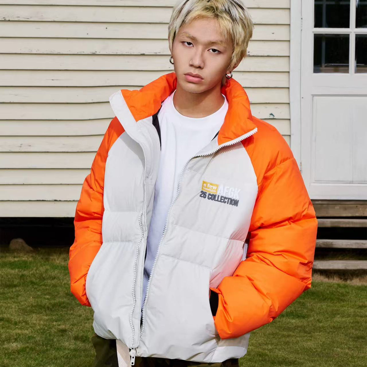 AFGK Raglan Sleeve Color Block Stand Collar Down Jacket