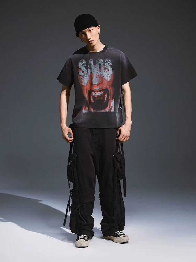 REMEDY Devil Roar Print Washed Short-sleeve T-shirt