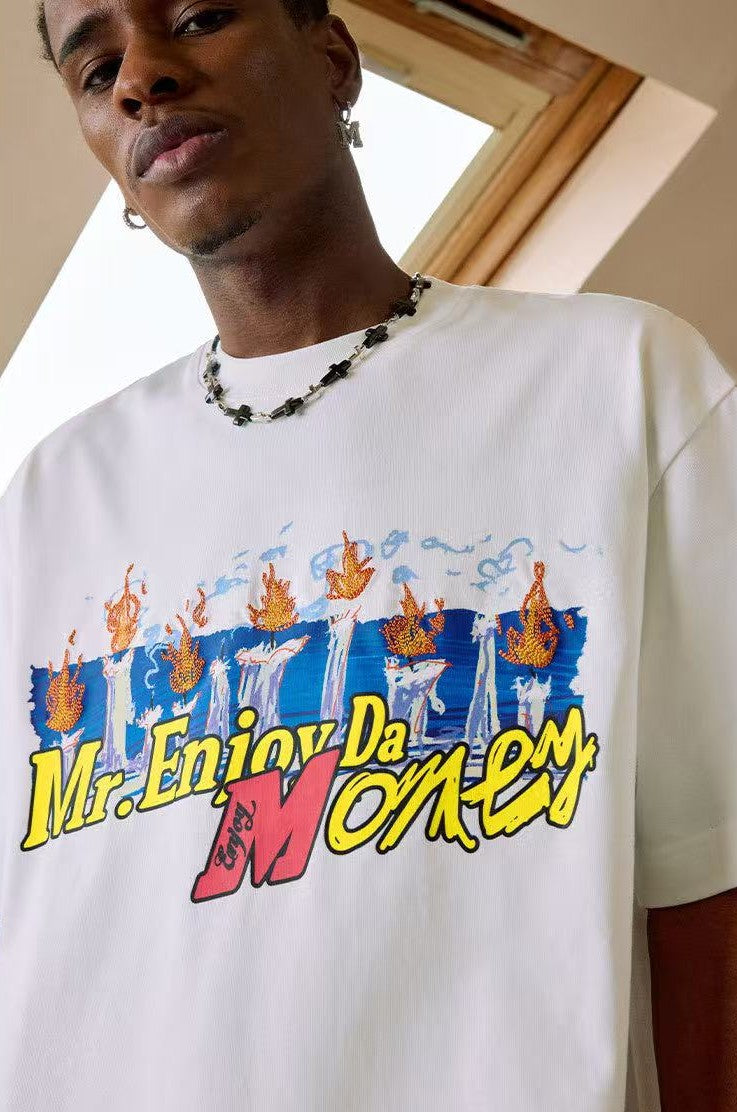 MEDM Candle Flame Embroidered Short-sleeved T-shirt