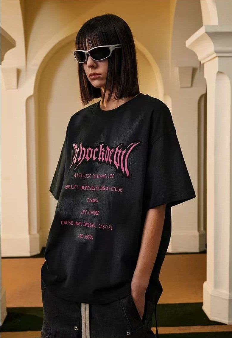 ACHOCK Embroidered Washed Black Distressed T-shirt