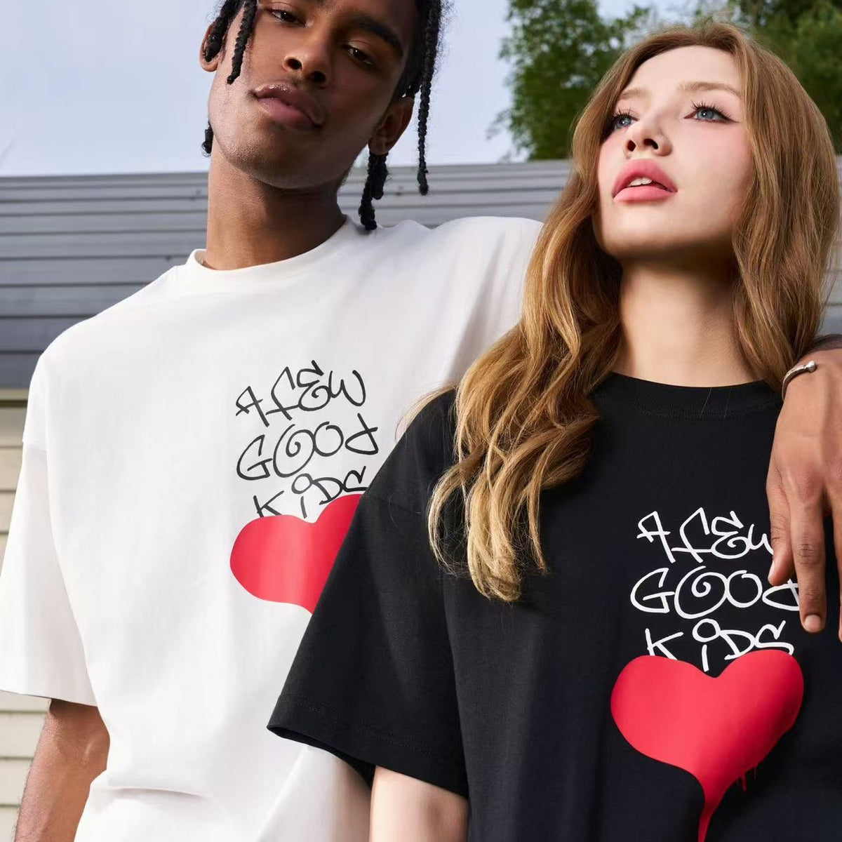 AFGK Valentine's Day Love Graffiti Letter Print Short Sleeve T-Shirt
