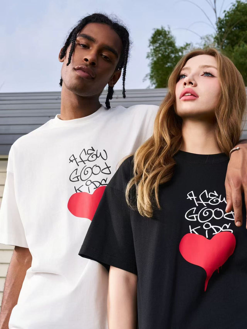 AFGK Valentine's Day Love Graffiti Letter Print Short Sleeve T-Shirt