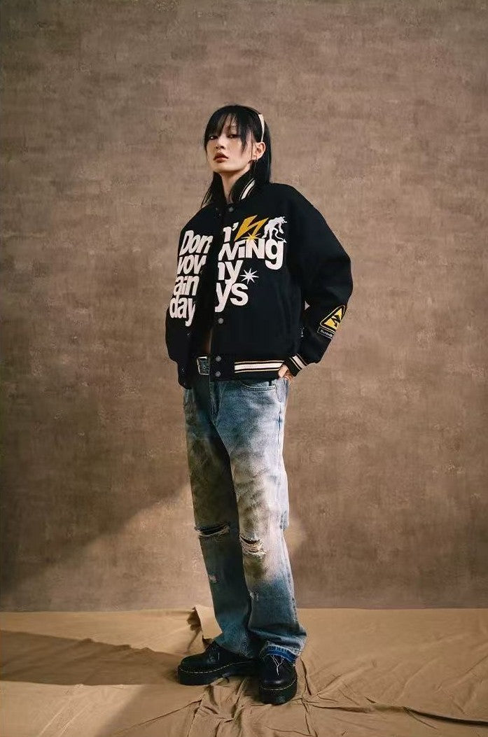 REMEDY Lightning Pledge Embroidered Letter Jacket
