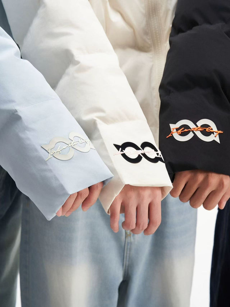 BIPOLAR Contrast Color Embroidered Letters Down Jacket