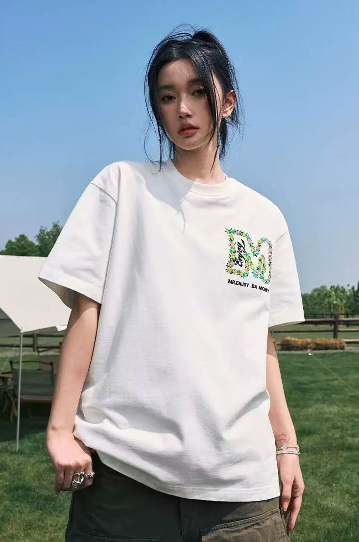 MEDM Embroidered wreath short-sleeved T-shirt