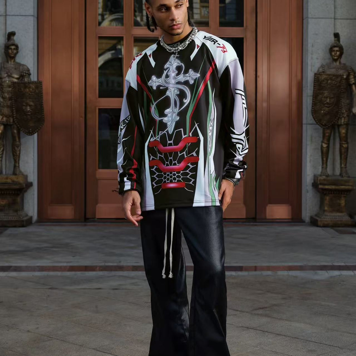 STK High-Density White Ink Direct Print Motorcycle Long-Sleeve T-Shirt