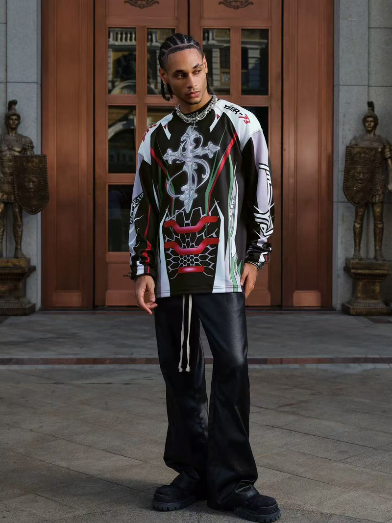 STK High-Density White Ink Direct Print Motorcycle Long-Sleeve T-Shirt