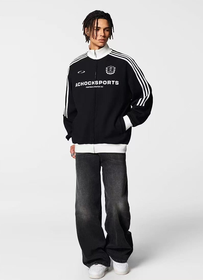 ACHOCK Stand Collar Color Matching Zipped Jacket