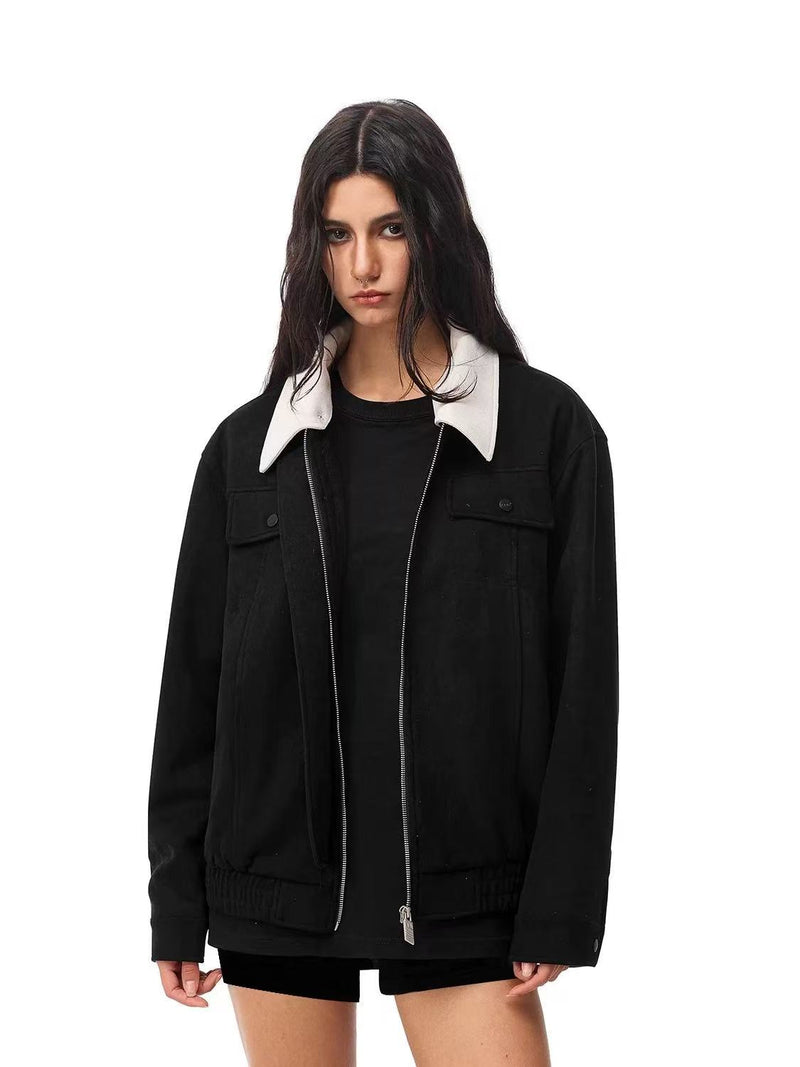 FDR Retro Contrast Lapel Suede Jacket (For Women)