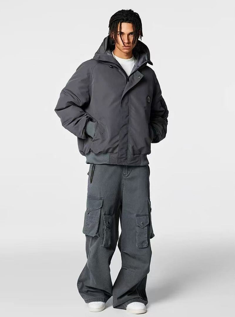 ACHOCK Logo Design Fur Collar Hooded Cotton Coat