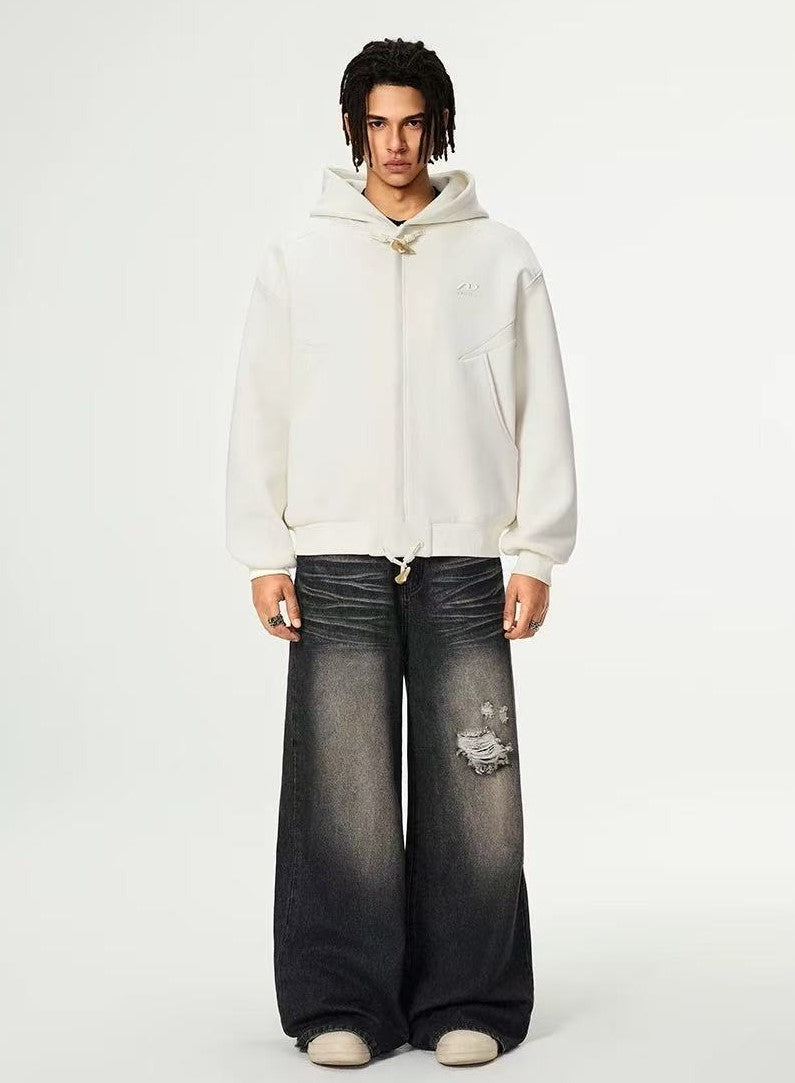 ACHOCK Horn Button Air Layer Cardigan Hooded Sweatshirt