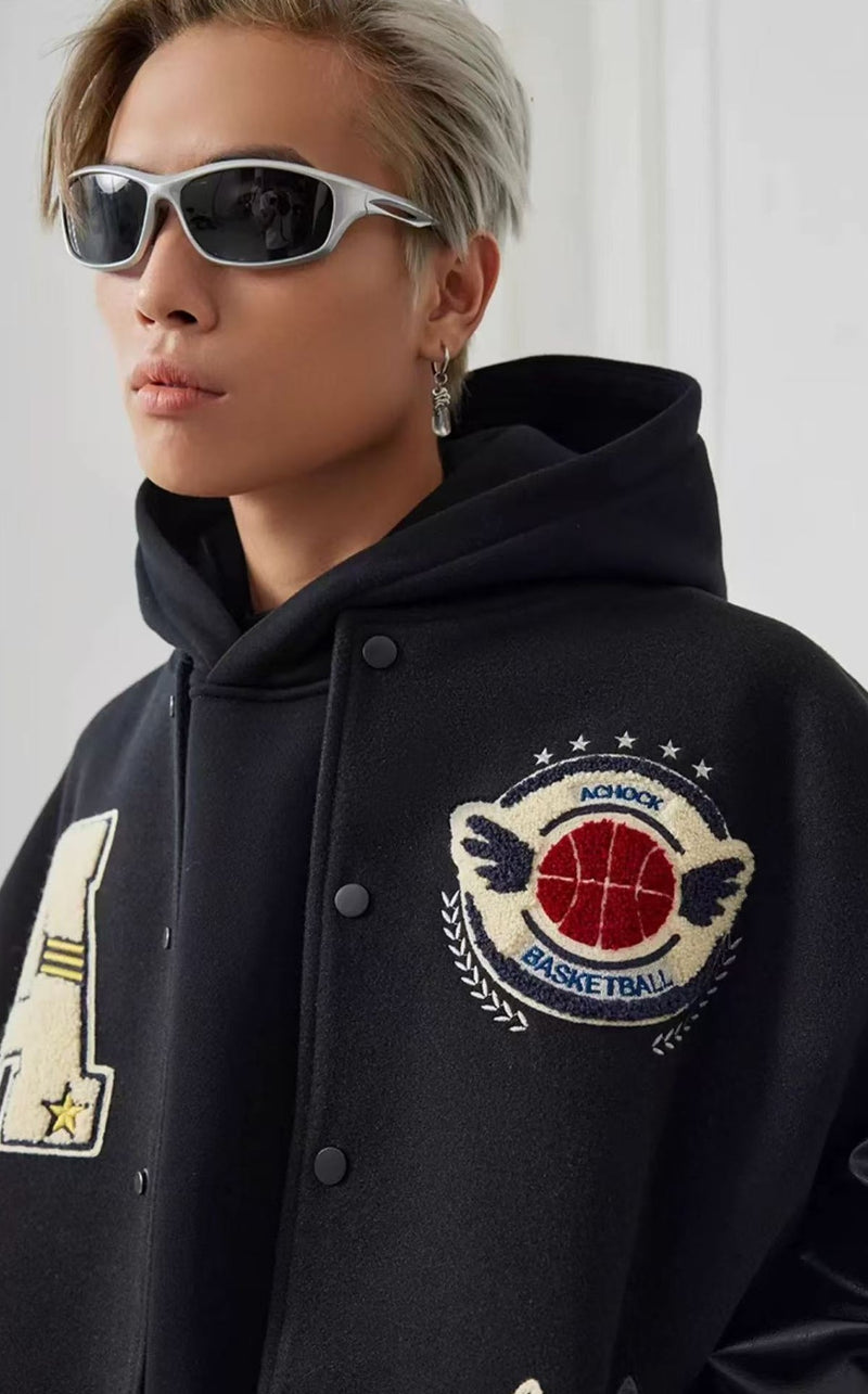 ACHOCK Hip-hop Heavy Letters Embroidery Varsity Jacket