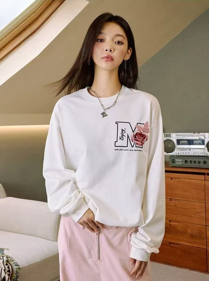 MEDM Butterfly Garden Embroidered Long-sleeve T-Shirt