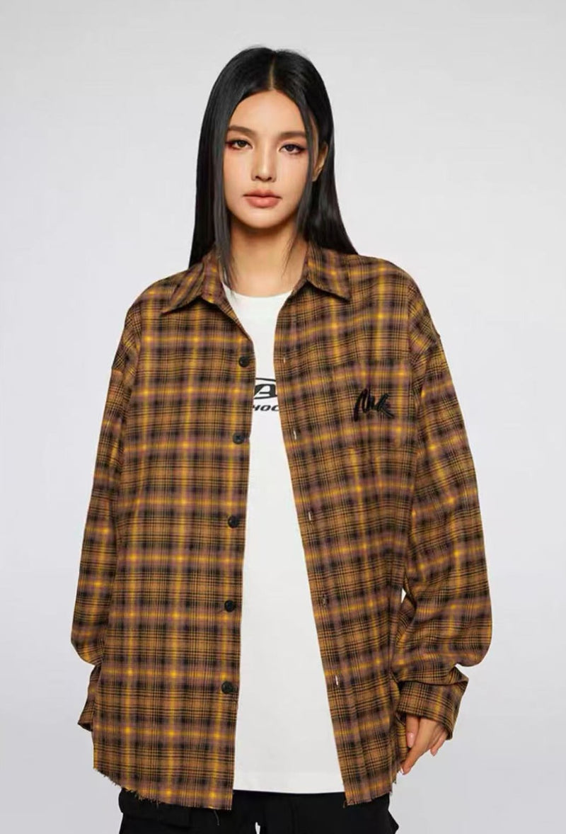 ACHOCK Retro Contrast Plaid Long-sleeve Shirt