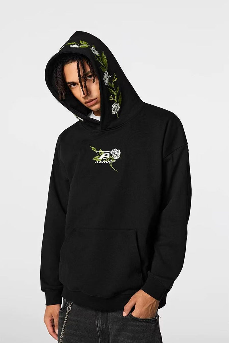 ACHOCK Floral Embroidered Retro Hoodie
