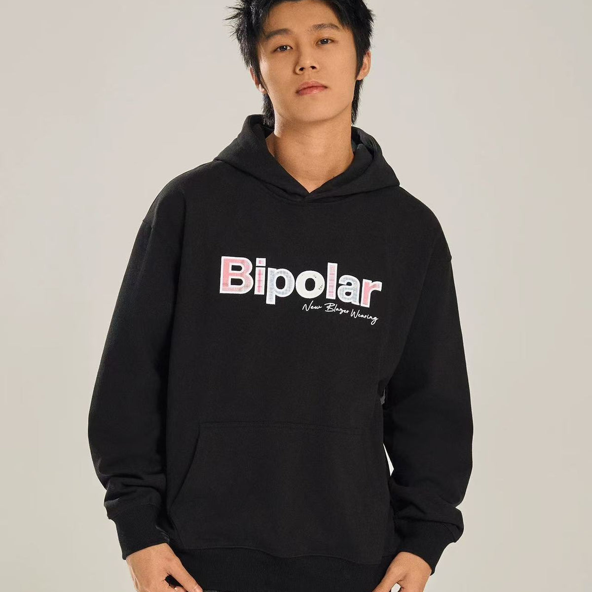 BIPOLAR Colorful Plaid Patch Logo Hoodie