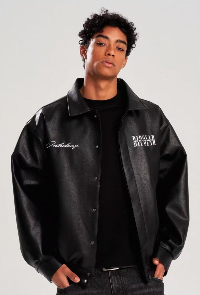 BIPOLAR Logo Embroidered Leather Jacket