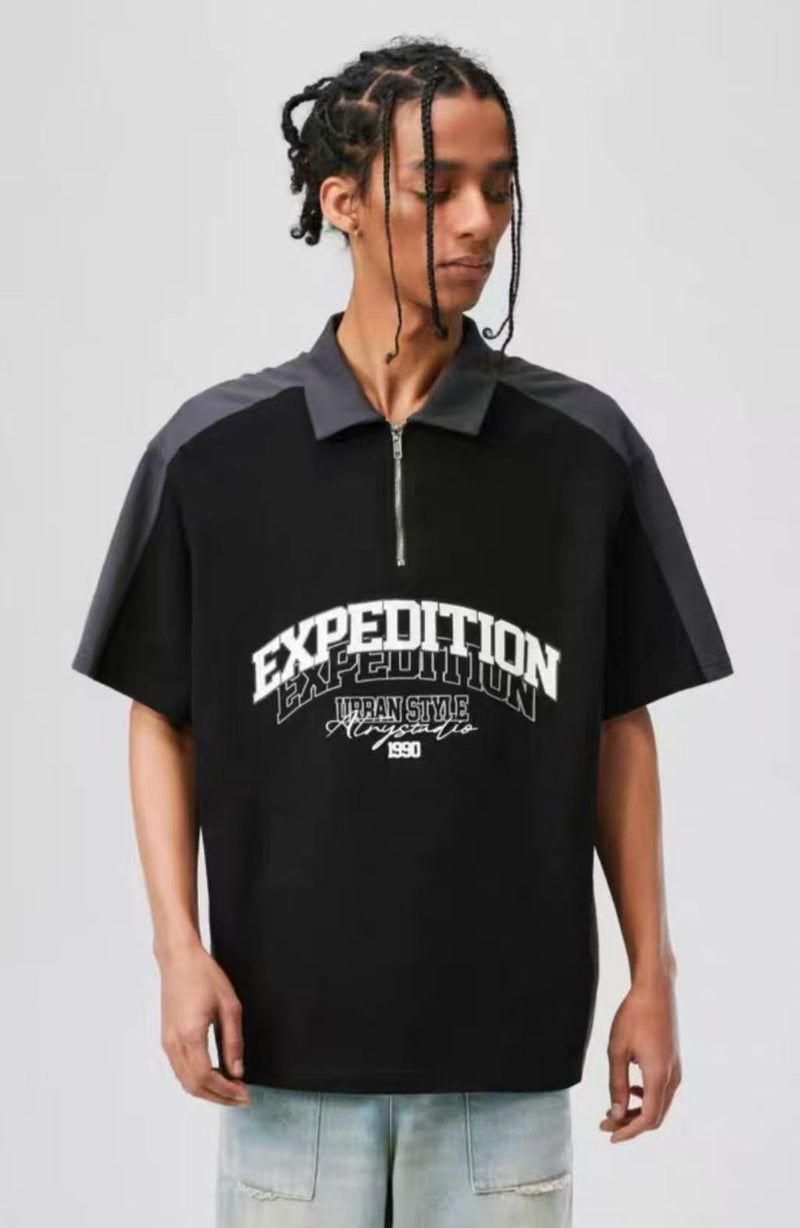 ATRY Retro Stitching Contrast Color POLO T-shirt