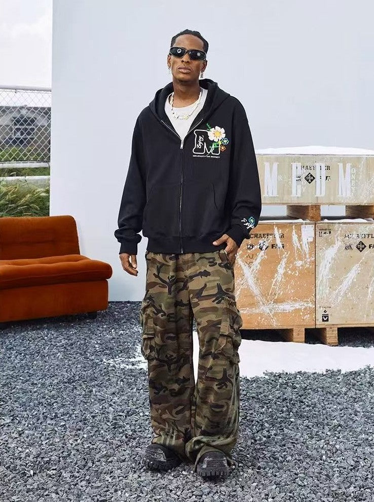 MEDM Chain Embroidered Flower Large M Zipper Hoodie