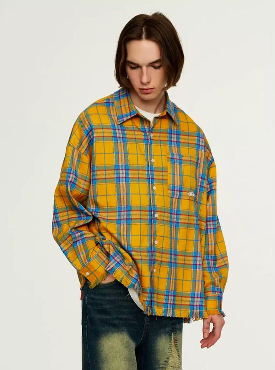 ICONSLAB Plaid Hem Long Sleeve T-shirt