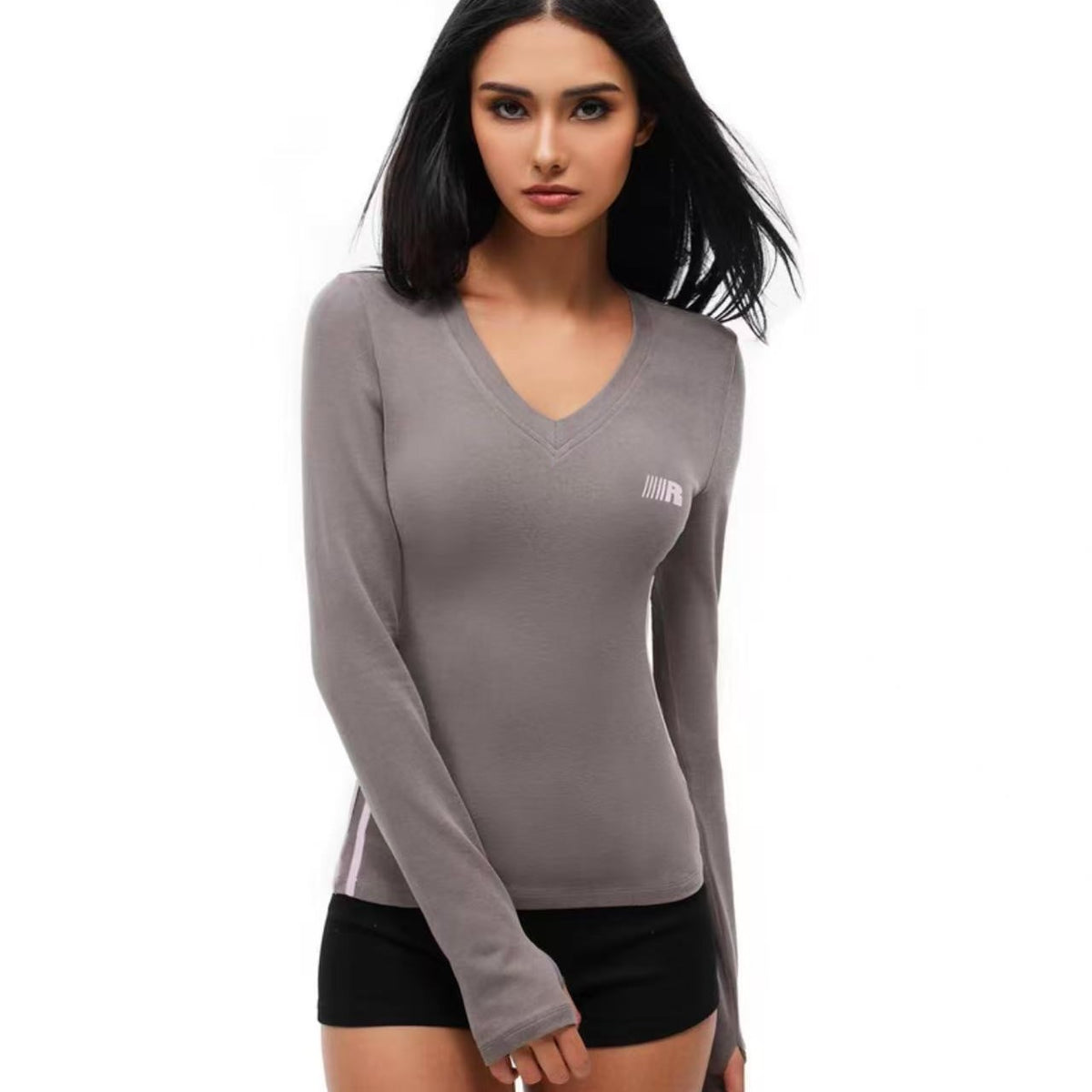 FDR Slim Fit V-neck Sports Long-sleeved Tee (For Women)