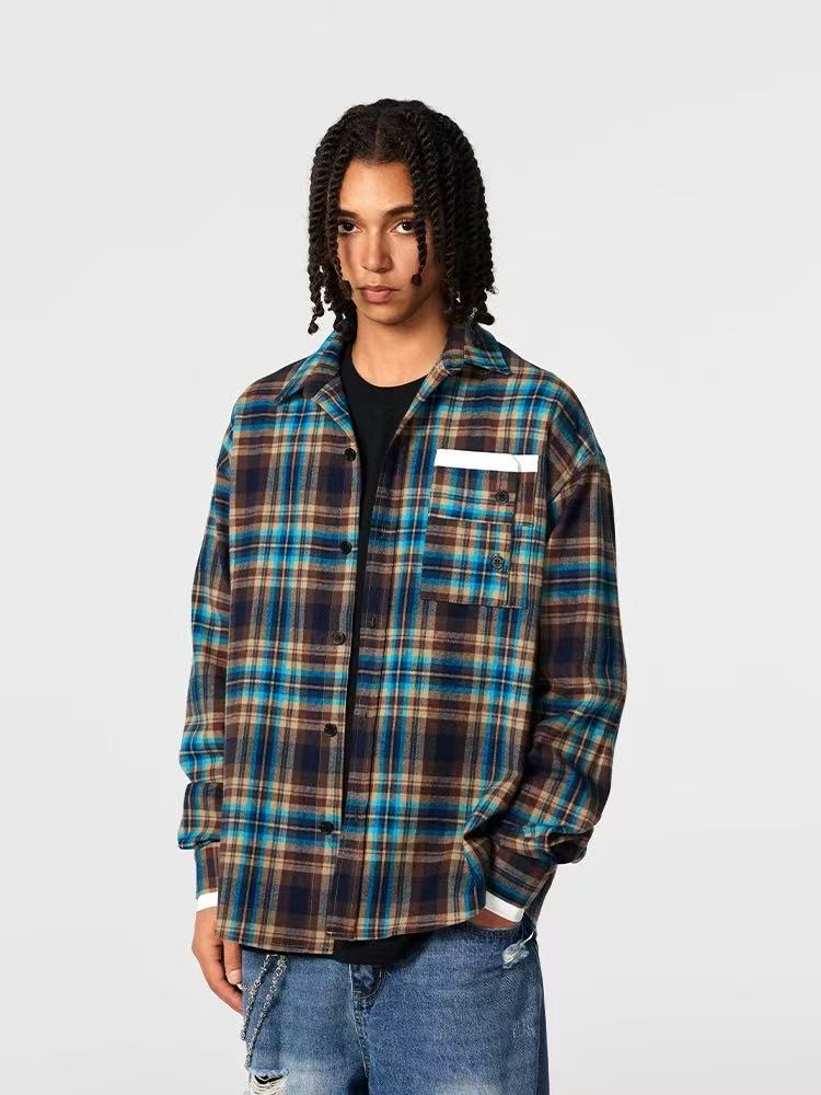 ACHOCK Plaid Pocket Long-sleeve Shirt