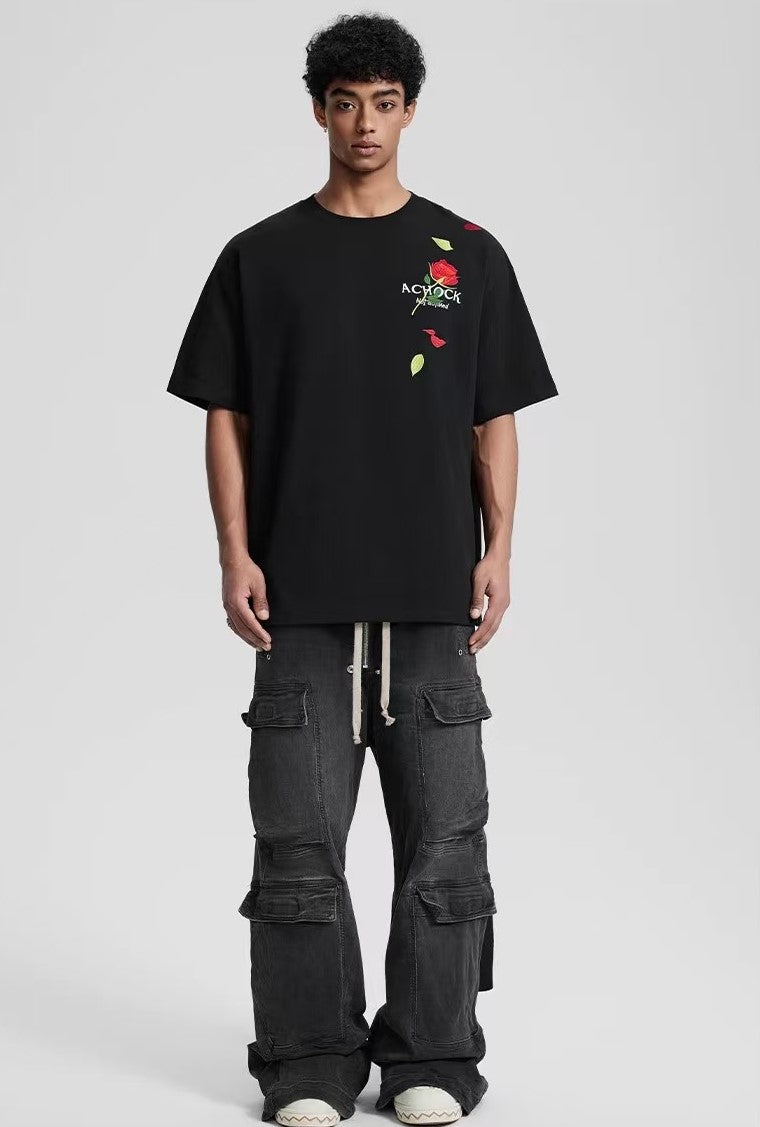 ACHOCK Rose Embroidered Short-sleeve T-shirt