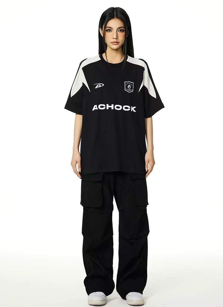 ACHOCK Casual Basic Patchwork Contrasting Color T-shirt