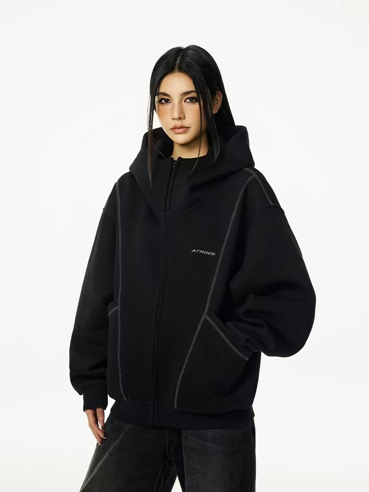 ACHOCK  Heavy Air Layer Cardigan Zipper Sweatshirt