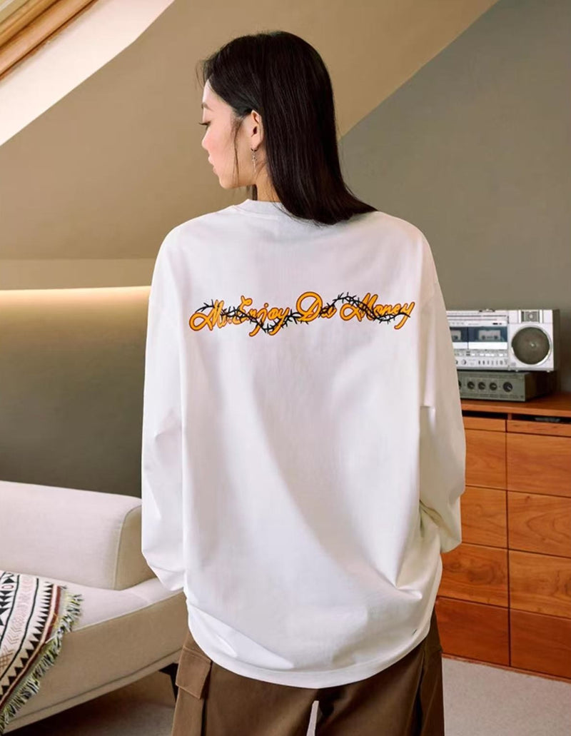 MEDM Flowers and Thorns Circular Text Long-sleeved T-shirt