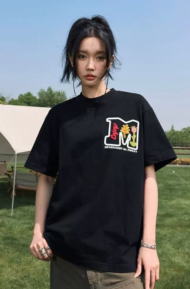 MEDM Toothbrush Embroidered Floral Short-sleeved T-shirt