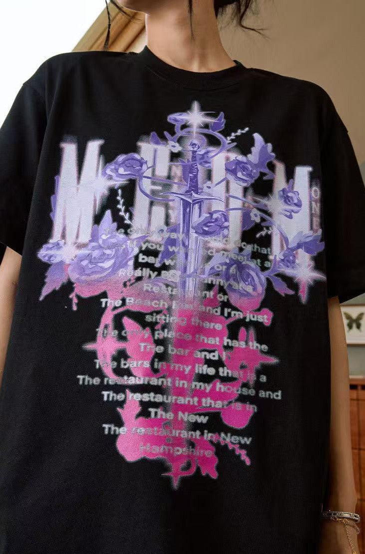 MEDM Rose and Sword Print Short-sleeve T-Shirt